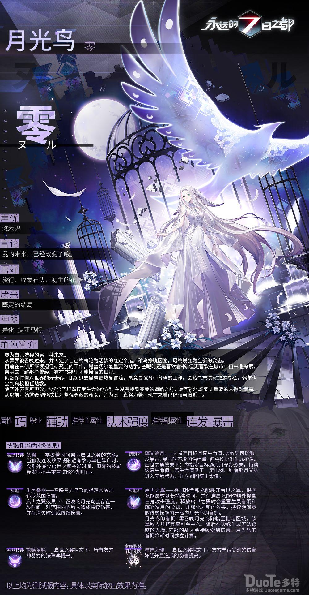永远的七日之都新角色月光鸟零介绍