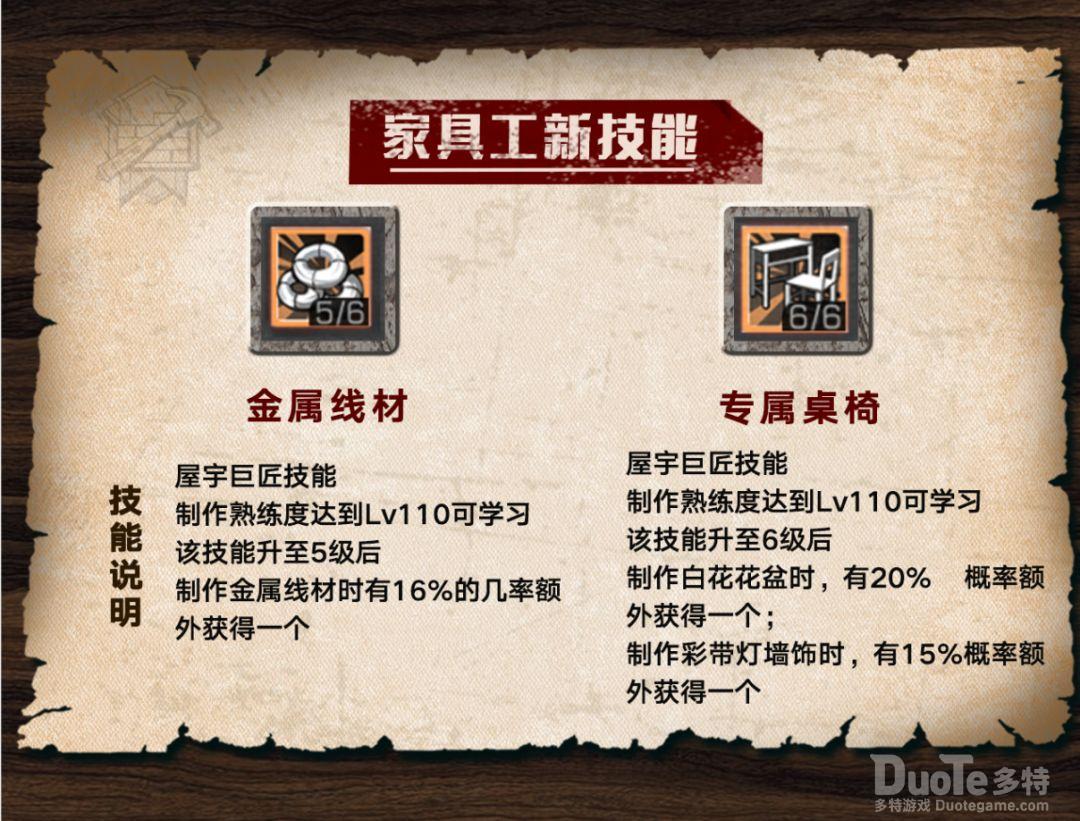 明日之后家具工推出了哪些新技能 家具工拥有的新技能介绍