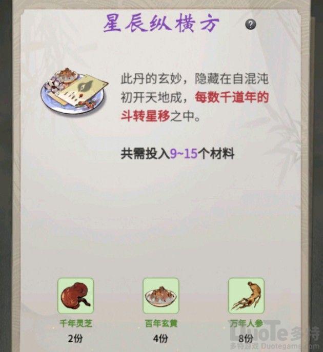 一念逍遥百炼成仙星辰纵横方配方是什么 一念逍遥百炼成仙星辰纵横方配方介绍
