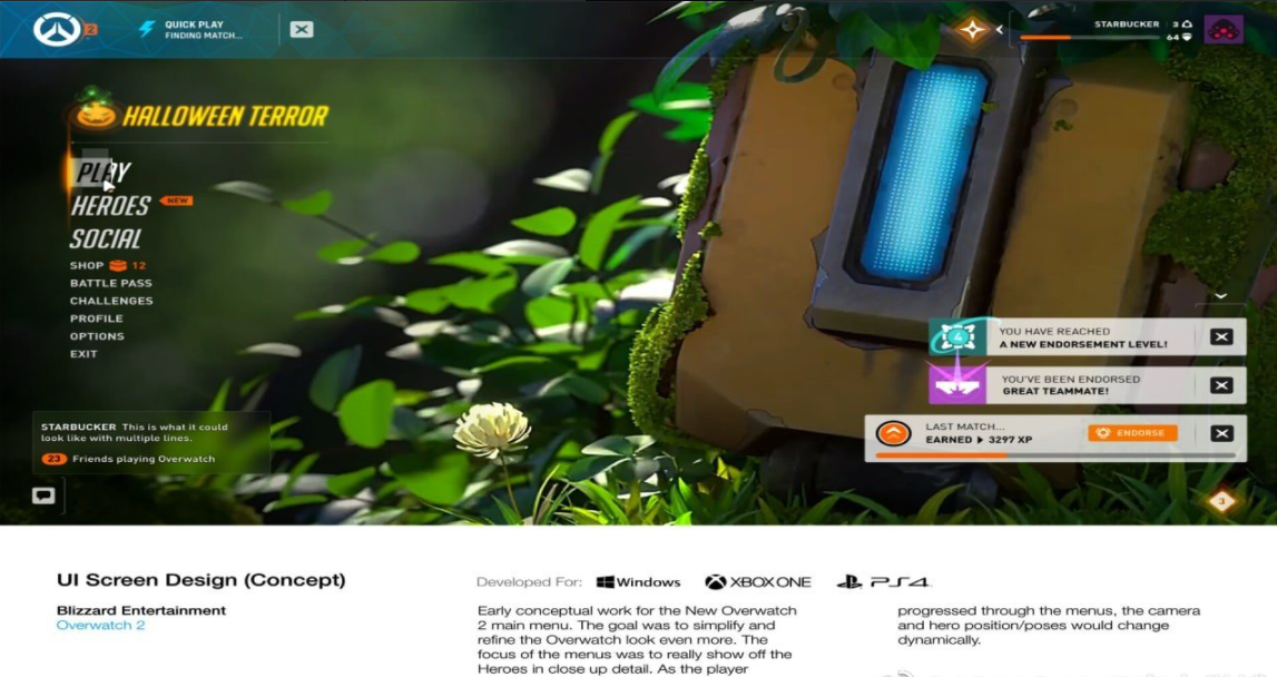 网传《守望先锋2》主界面菜单概念图