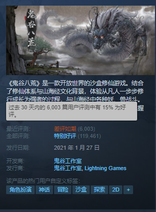 《鬼谷八荒》因创意工坊问题遭玩家大量差评