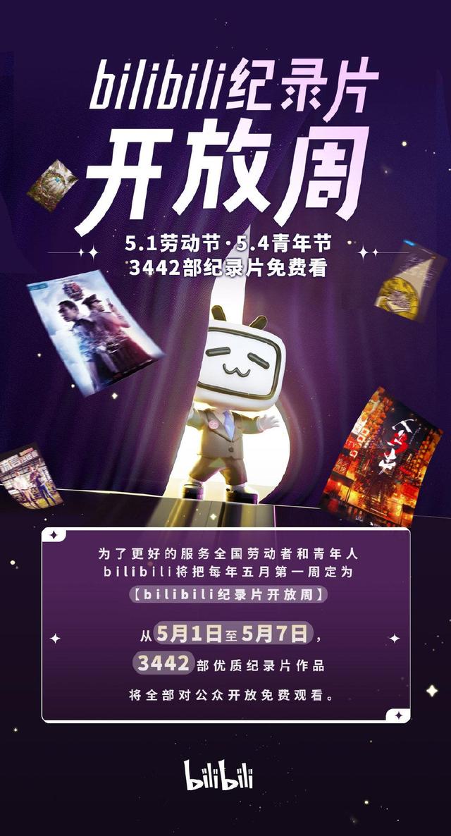 B站宣布每年五月第一周纪录片免费看