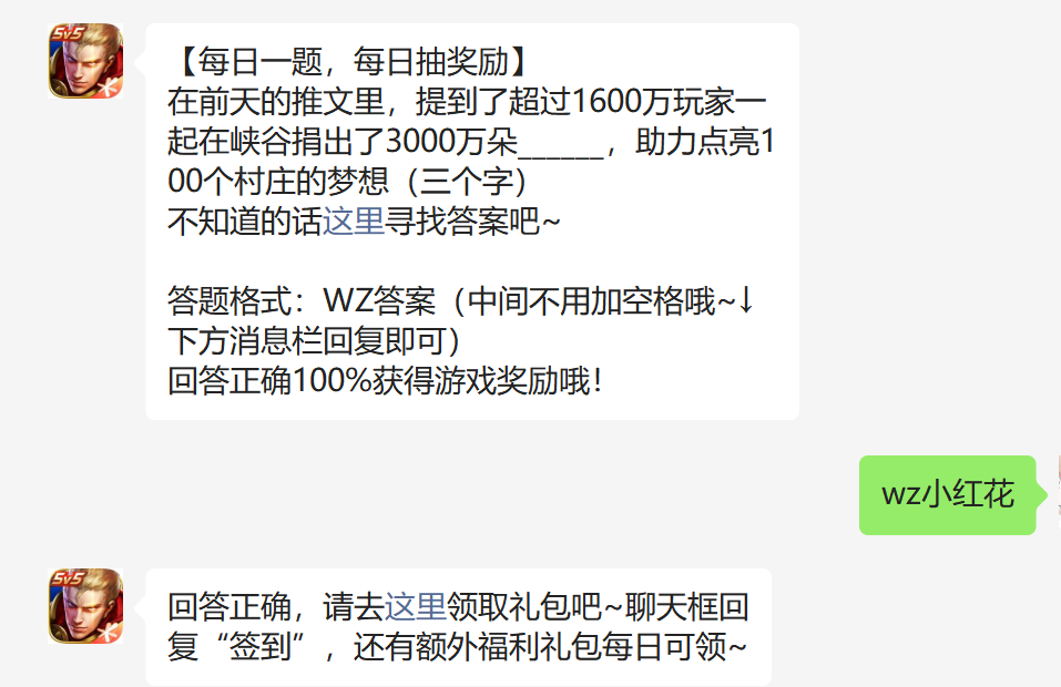 在前天的推文里提到了超过1600万玩家一起在峡谷捐出了3000万朵什么助力点亮100个村庄的梦想